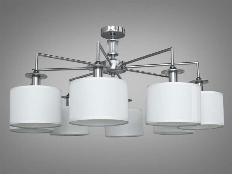 Люстра з абажурами із тканини на 8 рожків, золотиста