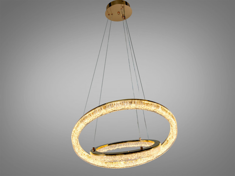 Підвісна LED люстра золотиста 70 Вт 2 кільця 12 м²
