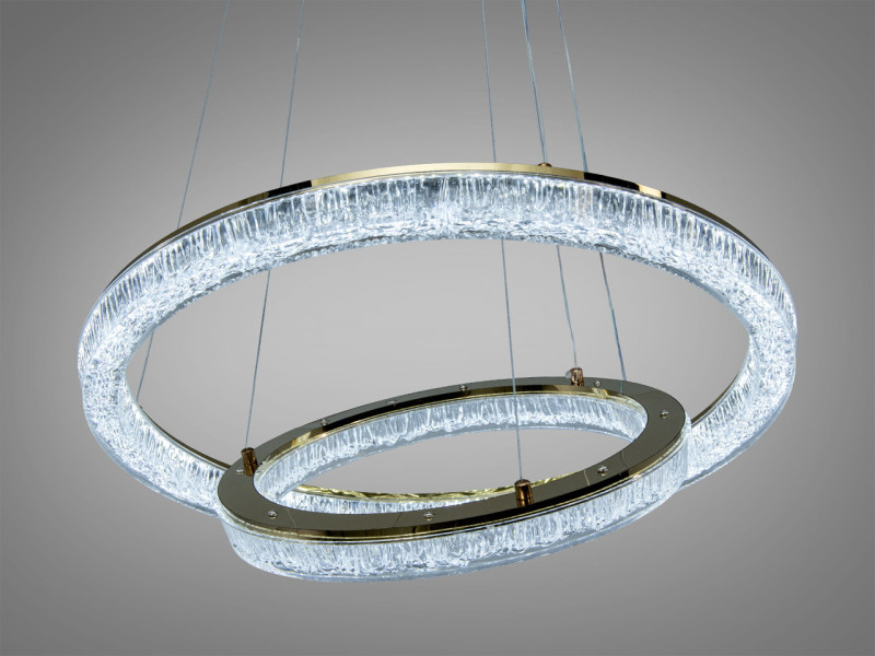 Підвісна LED люстра золотиста 70 Вт 2 кільця 12 м²