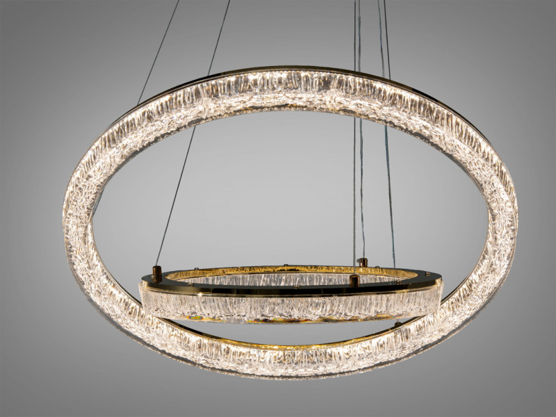 Підвісна LED люстра золотиста 70 Вт 2 кільця 12 м²