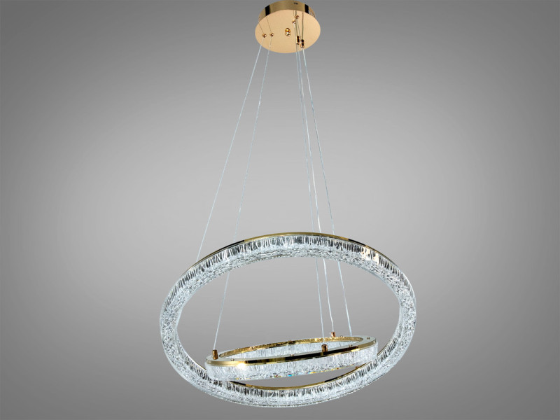Підвісна LED люстра золотиста 70 Вт 2 кільця 12 м²