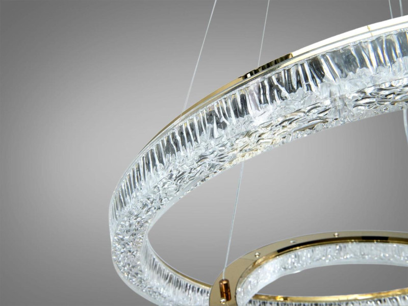 Підвісна LED люстра золотиста 70 Вт 2 кільця 12 м²