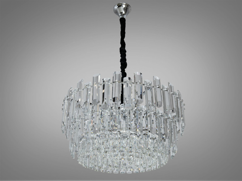 Підвісна кришталева люстра в зал, 11 ламп, золотиста