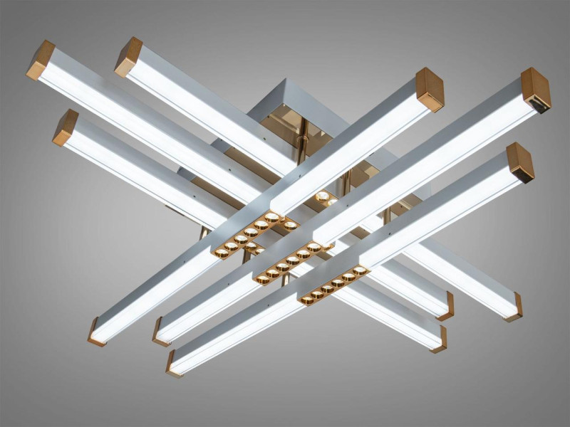 Стельова LED люстра Лінії білі+золото 80 Вт