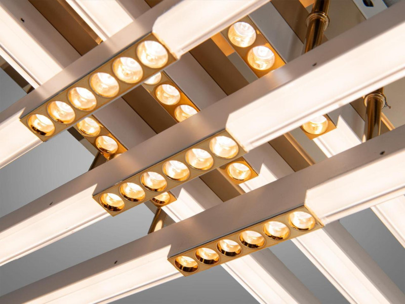 Стельова LED люстра Лінії білі+золото 80 Вт