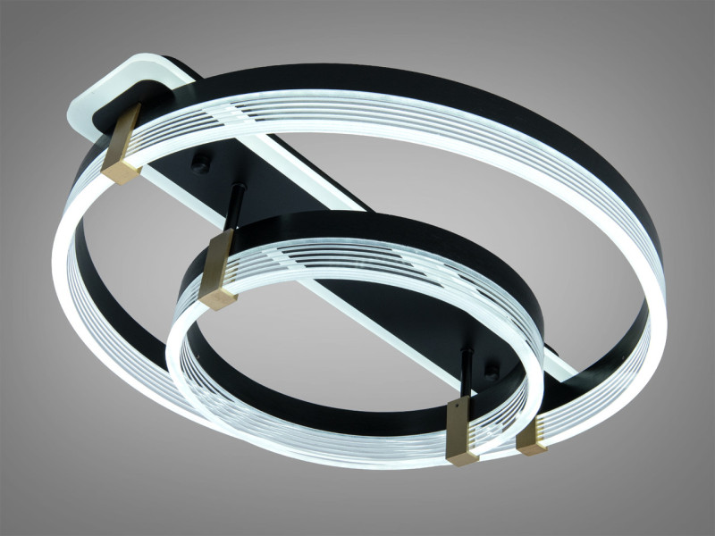 Стельова LED люстра чорна 58W два кільця димер ПДУ