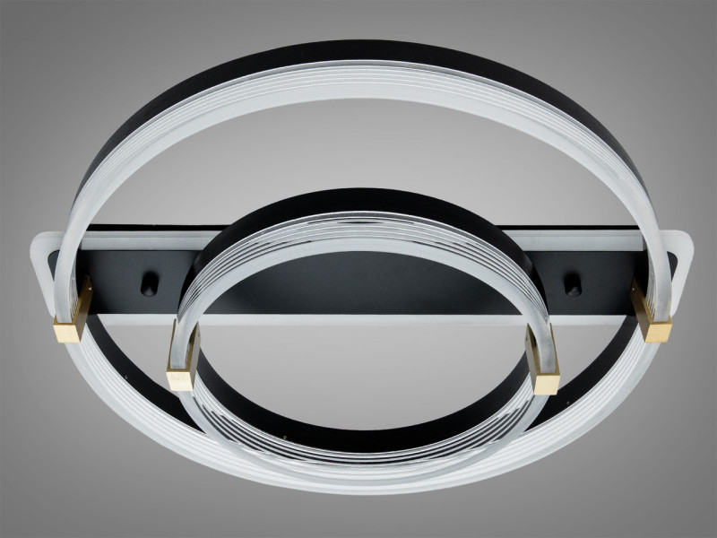 Стельова LED люстра чорна 58W два кільця димер ПДУ