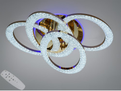 Світлодіодна стельова LED люстра з пультом та димером (125W, Золотиста, 4 модулі, 83 см)