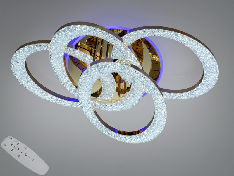 Світлодіодна стельова LED люстра з пультом та димером (125W, Золотиста, 4 модулі, 83 см)