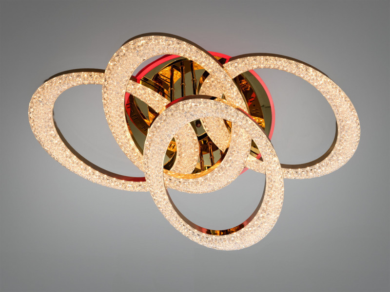 Світлодіодна стельова LED люстра з пультом та димером (125W, Золотиста, 4 модулі, 83 см)