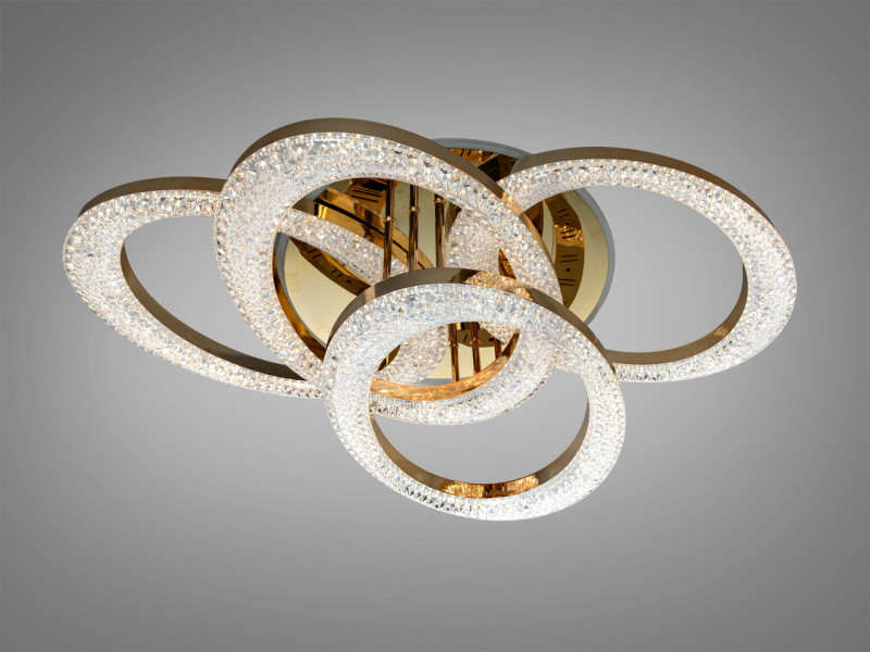 Світлодіодна стельова LED люстра з пультом та димером (125W, Золотиста, 4 модулі, 83 см)