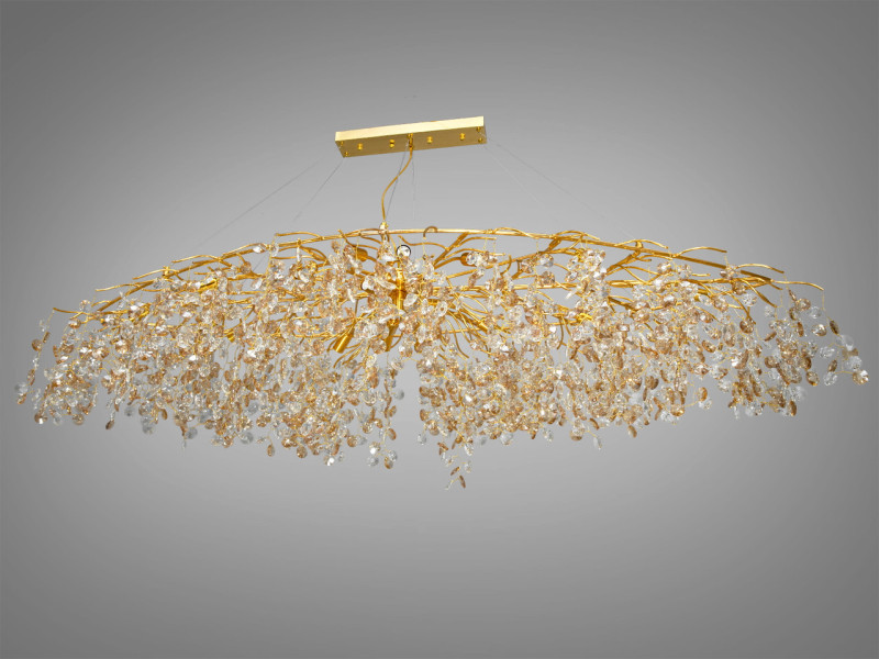 Кришталева люстра витягнутої форми, 18 ламп, золотиста