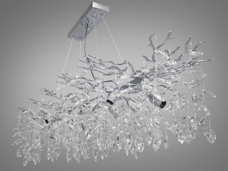 Підвісна кришталева люстра витягнутої форми, 14 ламп, хром