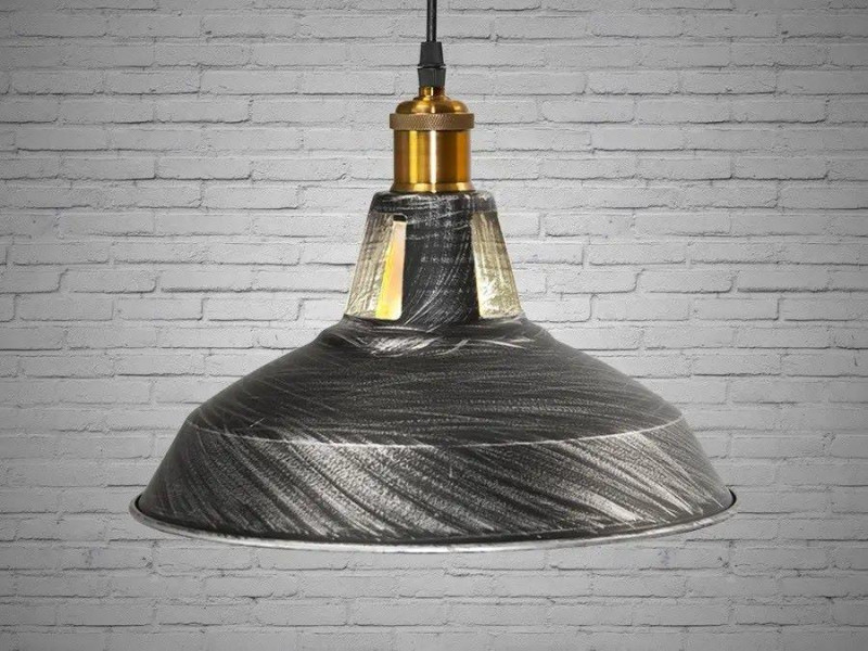 Підвісний світильник Лофт чорний срібляста патина металевий купольний абажур