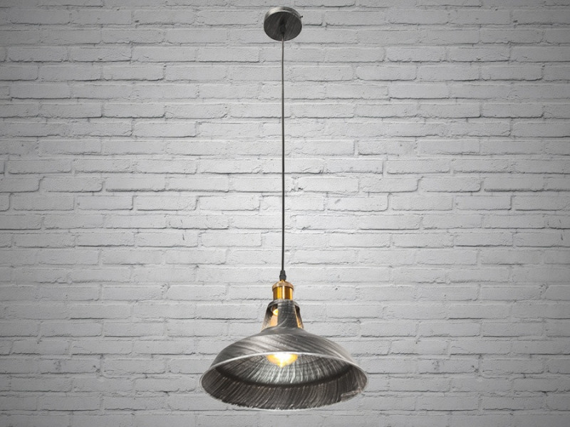 Підвісний світильник Лофт чорний срібляста патина металевий купольний абажур