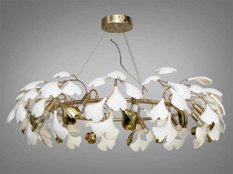 Підвісна люстра з фарфоровими елементами, 12 ламп, золотого кольору