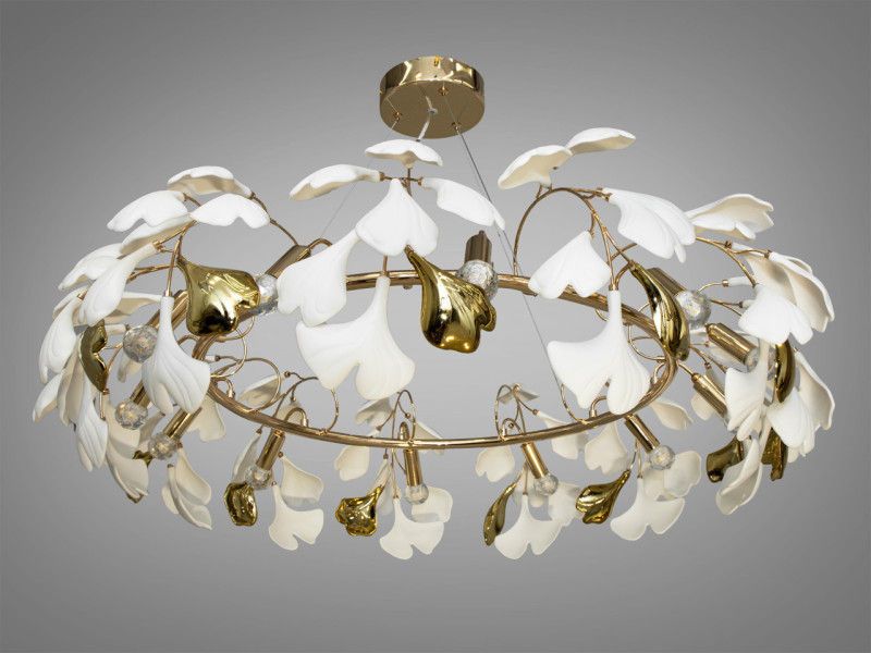 Підвісна люстра з фарфоровими елементами, 12 ламп, золотого кольору