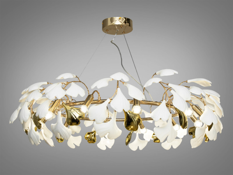 Підвісна люстра з фарфоровими елементами, 12 ламп, золотого кольору
