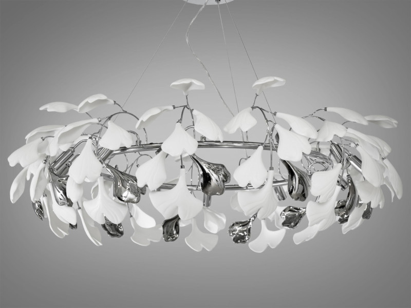 Підвісна люстра з фарфоровими елементами, 12 ламп, хром