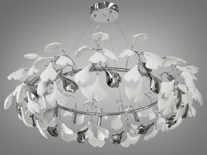 Підвісна люстра з фарфоровими елементами, 12 ламп, хром