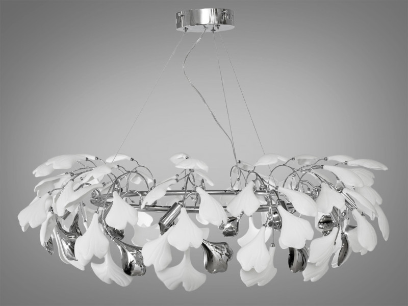 Підвісна люстра з фарфоровими елементами, 12 ламп, хром