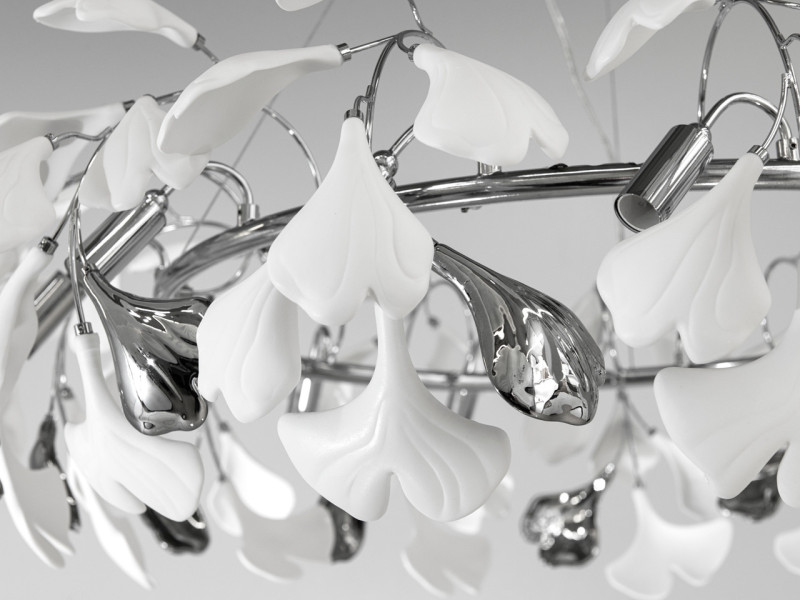 Підвісна люстра з фарфоровими елементами, 12 ламп, хром