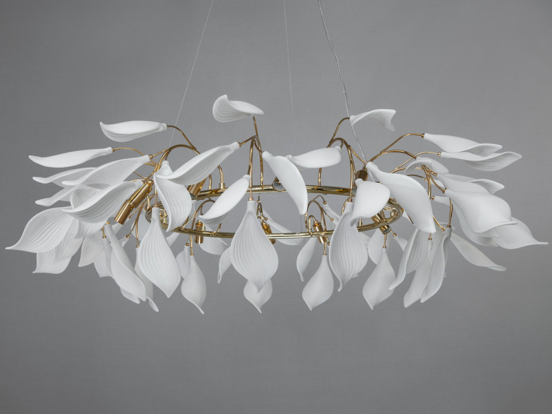 Підвісна люстра з фарфоровими елементами, 12 ламп, золотого кольору, 120см