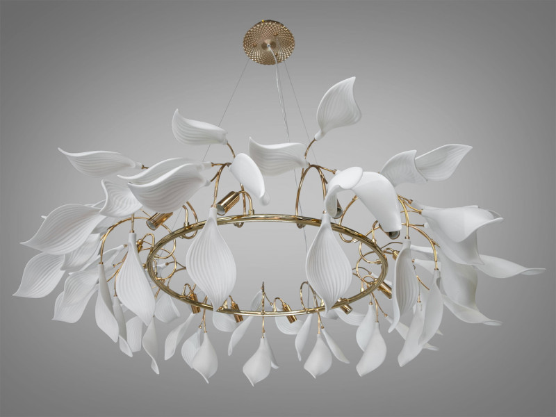 Підвісна люстра з фарфоровими елементами, 12 ламп, золотого кольору, 120см