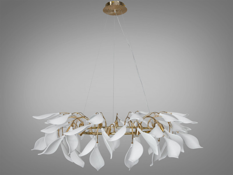 Підвісна люстра з фарфоровими елементами, 12 ламп, золотого кольору, 120см