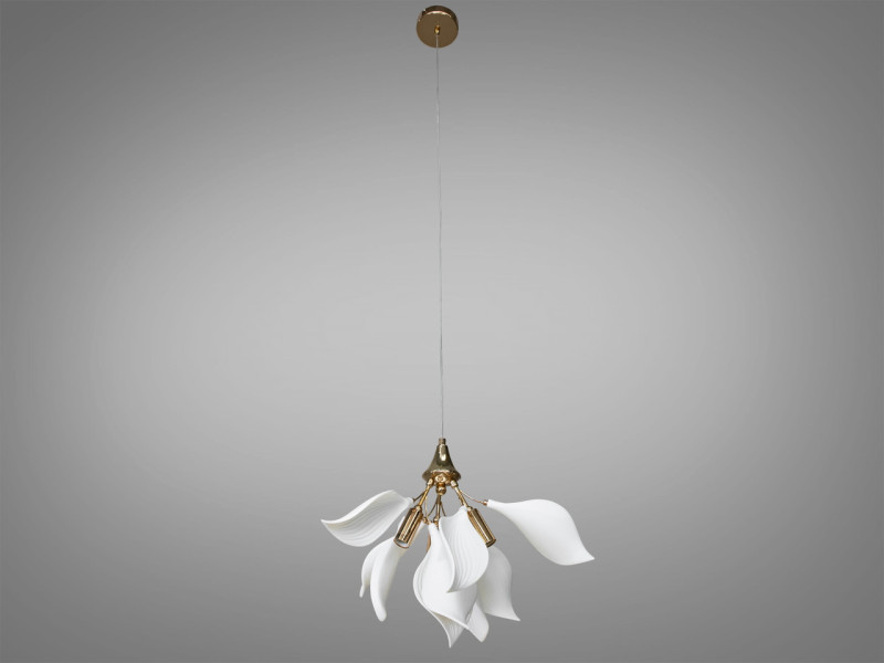 Підвісна керамічна люстра, 3 лампи, золотиста