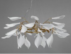 Підвісна люстра з фарфоровими елементами, 6 ламп, золотиста