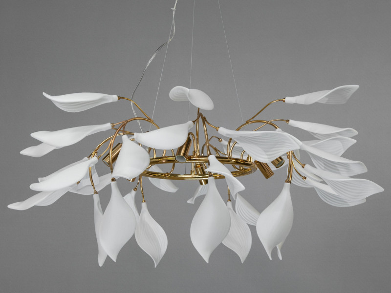 Підвісна люстра з фарфоровими елементами, 6 ламп, золотиста