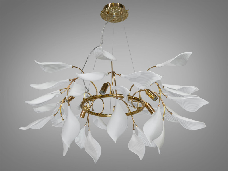 Підвісна люстра з фарфоровими елементами, 6 ламп, золотиста