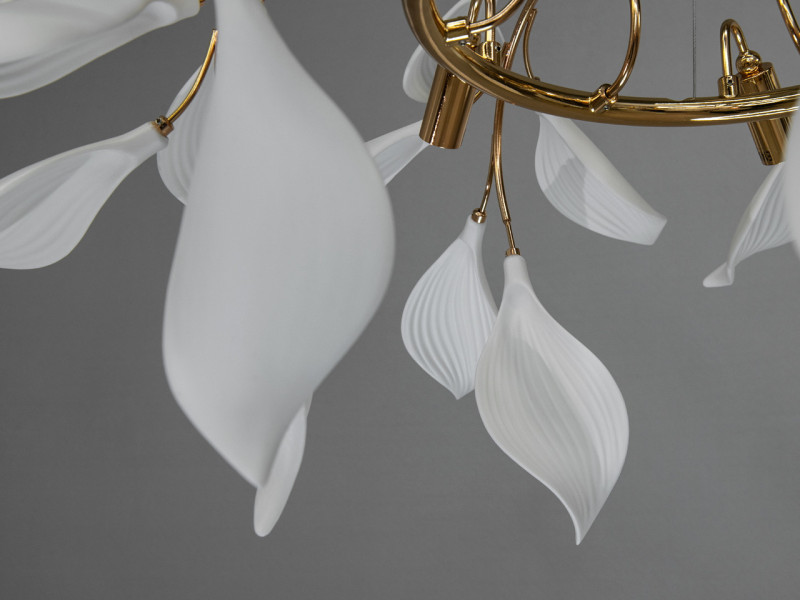 Підвісна люстра з фарфоровими елементами, 6 ламп, золотиста