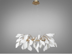 Підвісна люстра з порцеляновими елементами, 8 ламп, золотиста