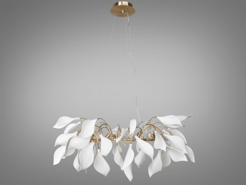 Підвісна люстра з порцеляновими елементами, 8 ламп, золотиста