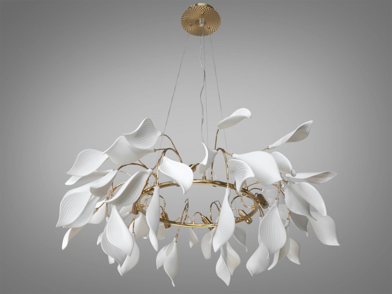 Підвісна люстра з порцеляновими елементами, 8 ламп, золотиста