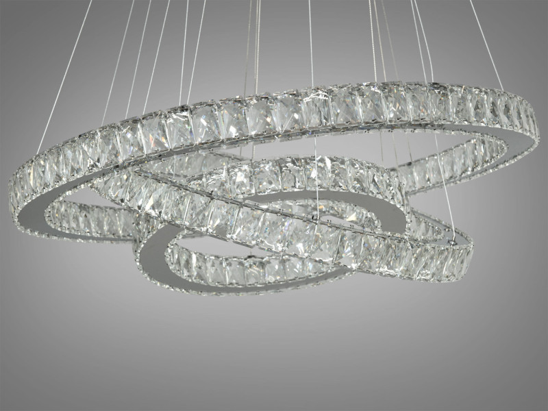 Кришталева світлодіодна люстра три кільця, 105 Вт в кольорі хром