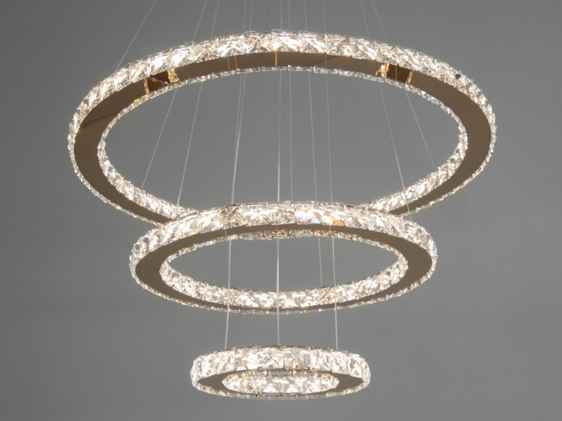 Підвісна кришталева світлодіодна люстра кільця, 80W, золотого кольору