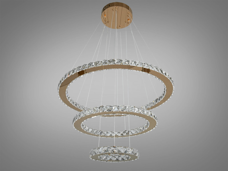 Підвісна кришталева світлодіодна люстра кільця, 80W, золотого кольору