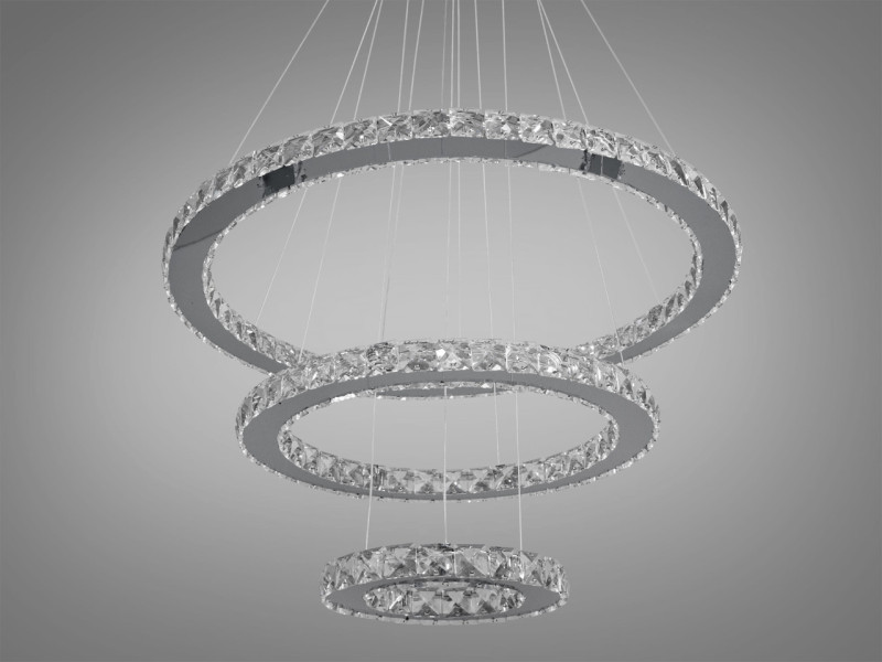 Хрустальна світлодіодна люстра підвіс, 80W, колір - хром