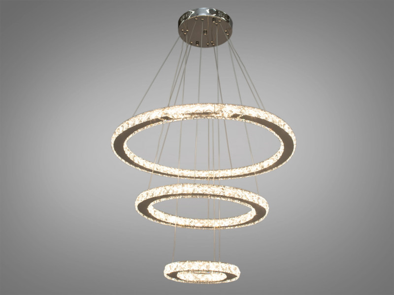 Хрустальна світлодіодна люстра підвіс, 80W, колір - хром