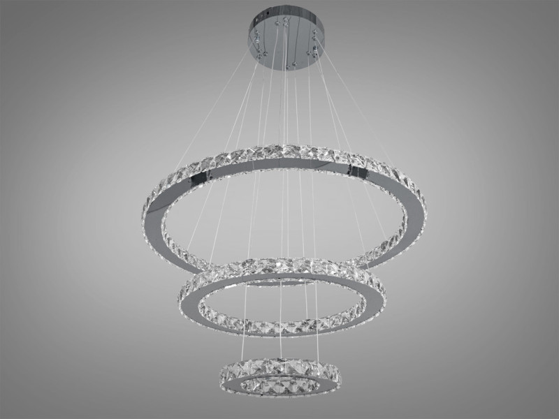Хрустальна світлодіодна люстра підвіс, 80W, колір - хром
