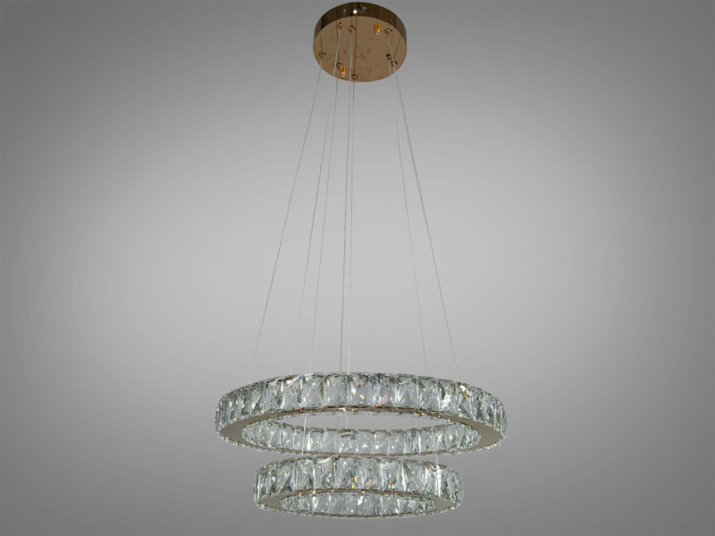 Золота підвісна LED люстра Кришталеві кільця в спальню, 55 Вт