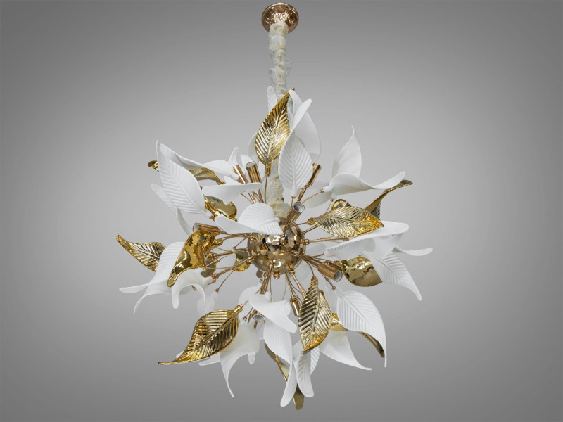 Ппідвісна люстра з керамічними елементами, 12 ламп, золотого кольору