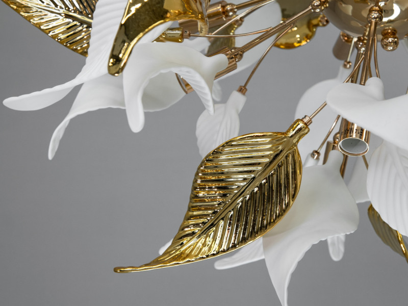 Ппідвісна люстра з керамічними елементами, 12 ламп, золотого кольору