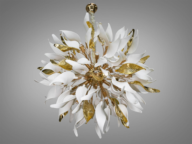 Підвісна люстра з порцеляновими елементами, 40 ламп, золотого кольору