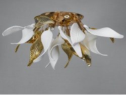 Стельова люстра з фарфоровими елементами, 7 ламп, золотиста