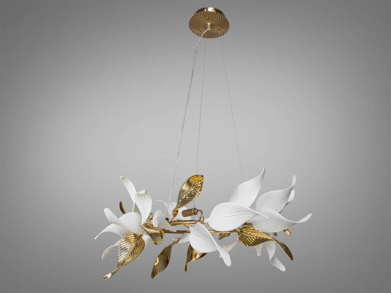 Підвісна люстра з фарфоровими елементами, 8 ламп, золотого кольору