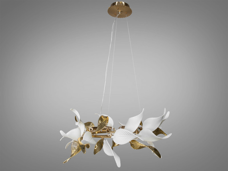 Підвісна люстра з фарфоровими елементами, 8 ламп, золотого кольору